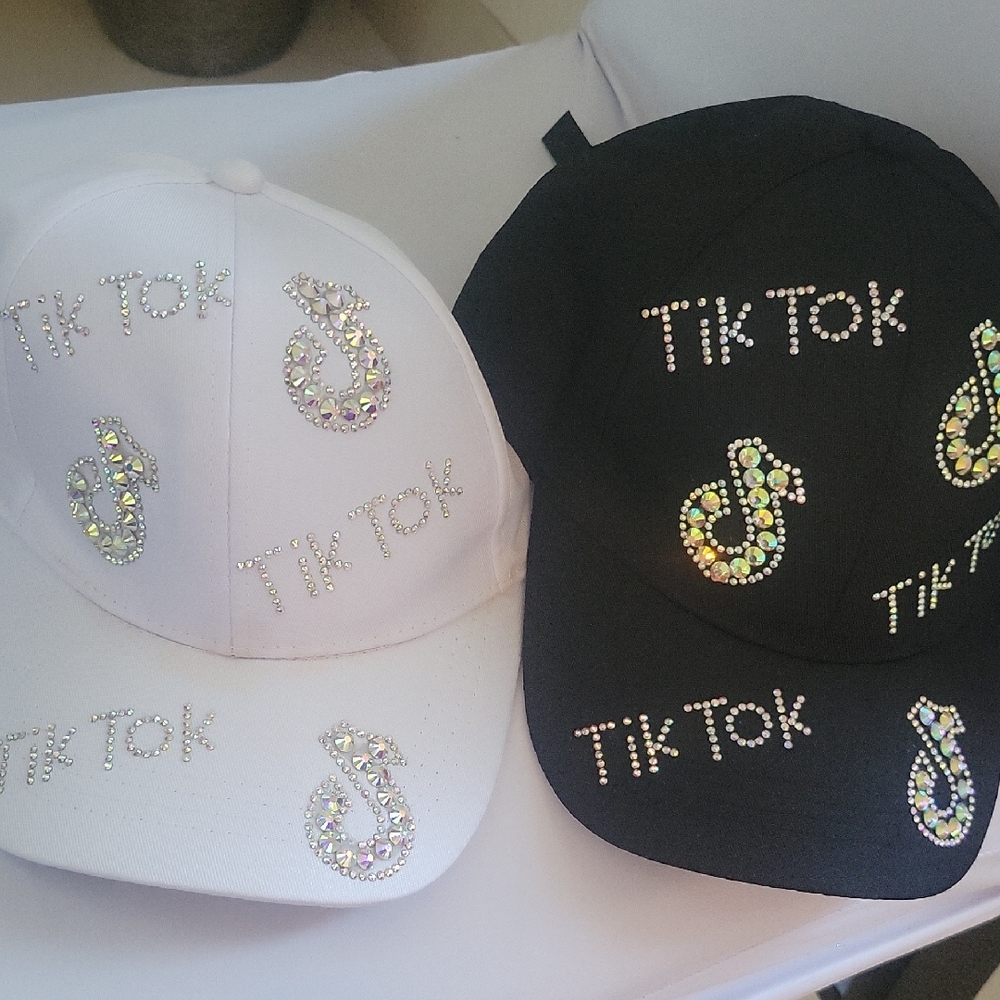 Rhinestone Embellished Black and White Caps